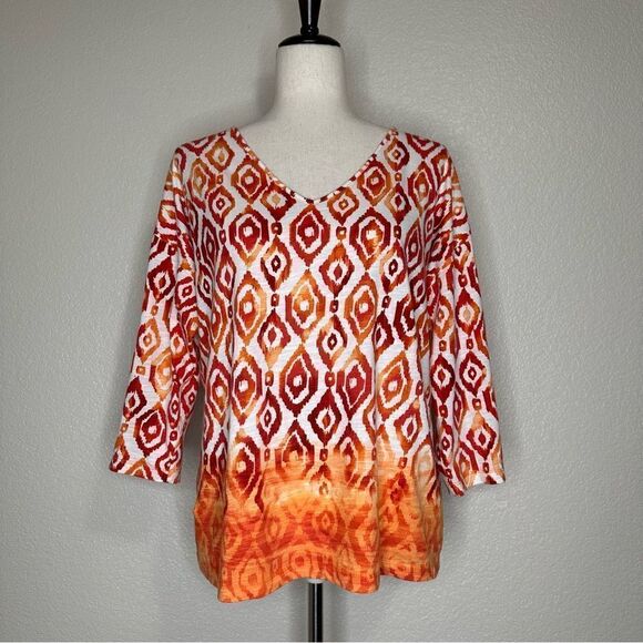 Chico’s Soft Diamonds Double V Orange Top - Picture 1 of 12